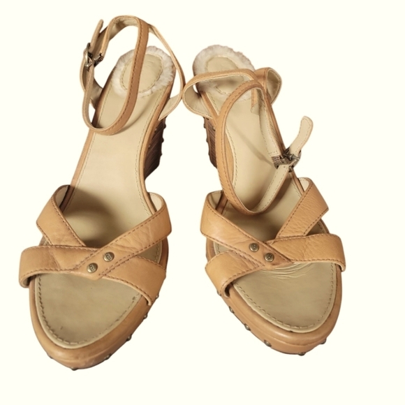 UGG 'Rochelle' Women's Tan Studded Strappy Wedge Stacked Ankle Strap Sandals W8 - Picture 10 of 10